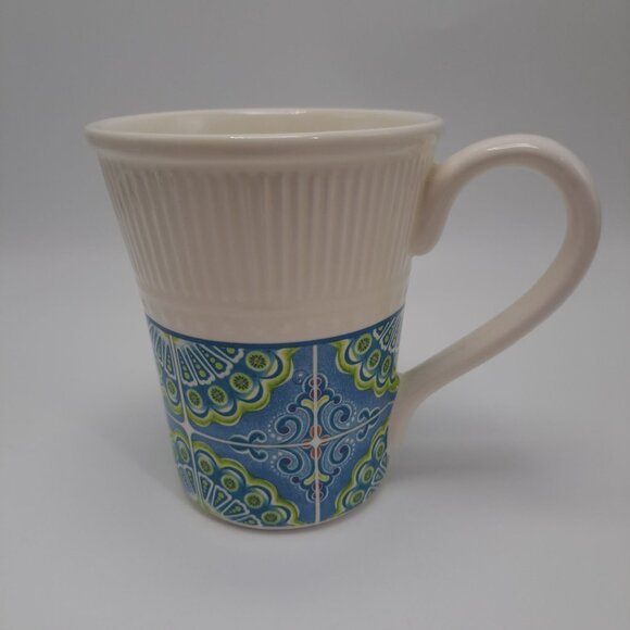 Pier 1 Atlas Blue Green Paisley White 12oz  Mug Cup Coffee Tea Discontinued - Picture 2 of 9